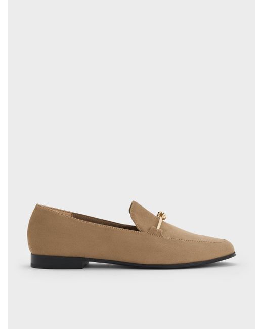 Charles & Keith White Faux Suede Metallic Knot-Bar Loafers