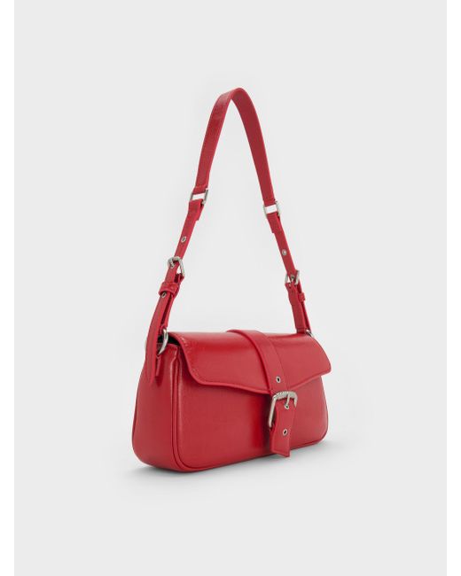 Charles & Keith Red Blaise Belted Shoulder Bag