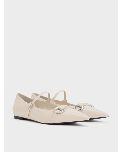 Charles & Keith Natural Metallic Accent Pointed-toe Mary Janes