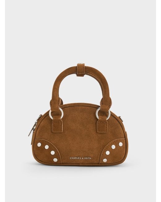 Charles & Keith Brown Bobbie Studded Top Handle Bag