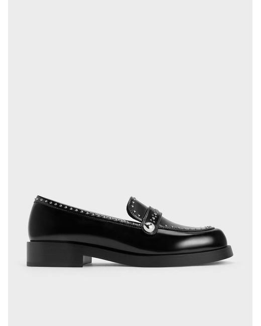 Charles & Keith Black Studded Loafers