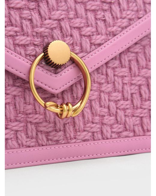 Charles & Keith Joelle Ring Pushlock Tweed Envelope Shoulder Bag in Pink Lyst