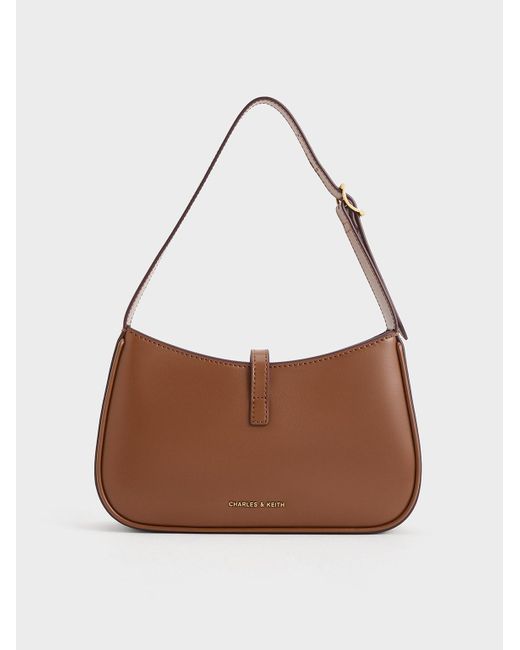 Charles & Keith Brown Cesia Metallic Accent Shoulder Bag