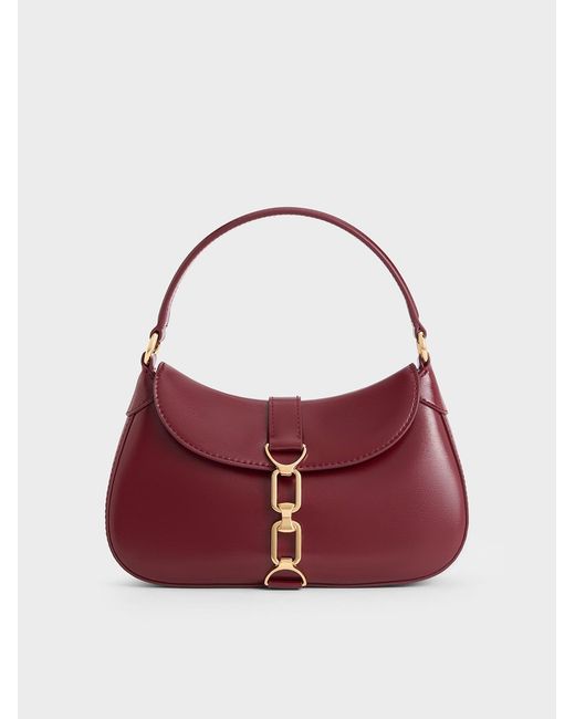 Charles & Keith Red Agatha Chain-accent Hobo Bag