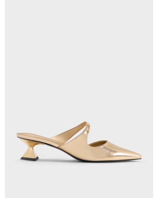 Charles & Keith White Vada Metallic Asymmetric Sculptural Heel Pumps