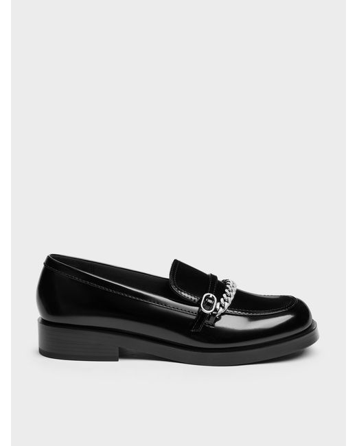 Charles & Keith Black Georgie Chain Loafers