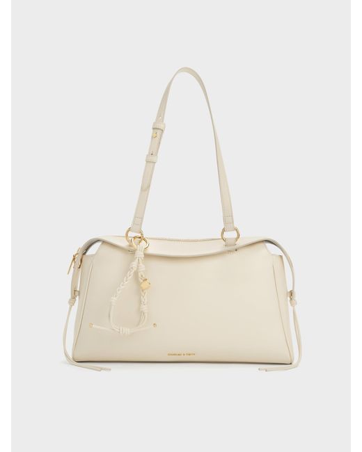 Charles & Keith Natural Haylen Braided-Charm Tote Bag