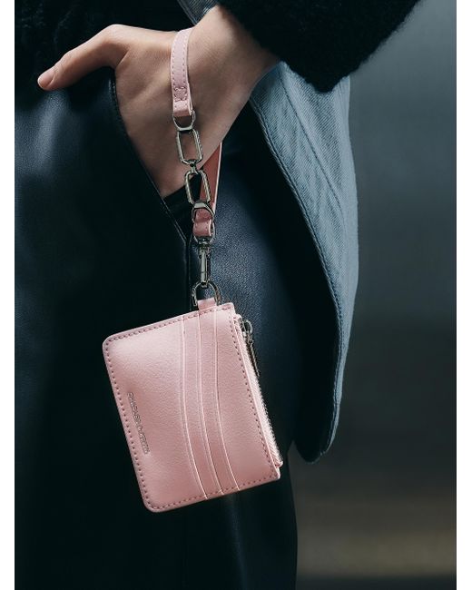 Charles & Keith Pink Agatha Chain-accent Wristlet Card Holder