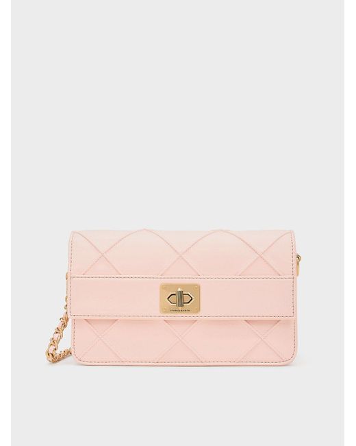 Charles & Keith Pink Eleni Quilted Crossbody Bag