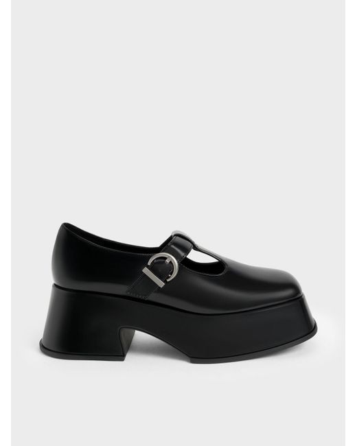 Charles & Keith Platform T-bar Mary Janes in Black | Lyst