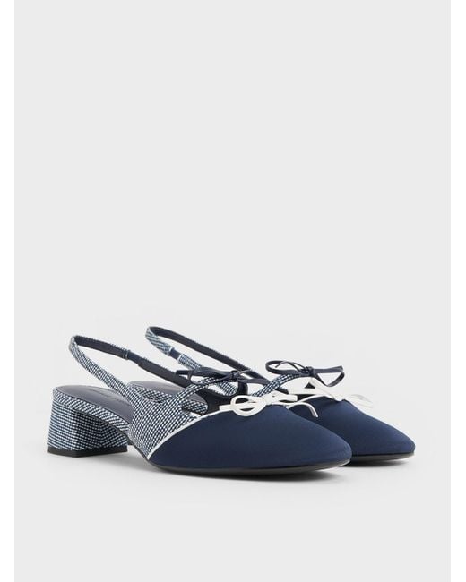 Charles & Keith Blue Dorri Textured Double-bow Slingback Pumps