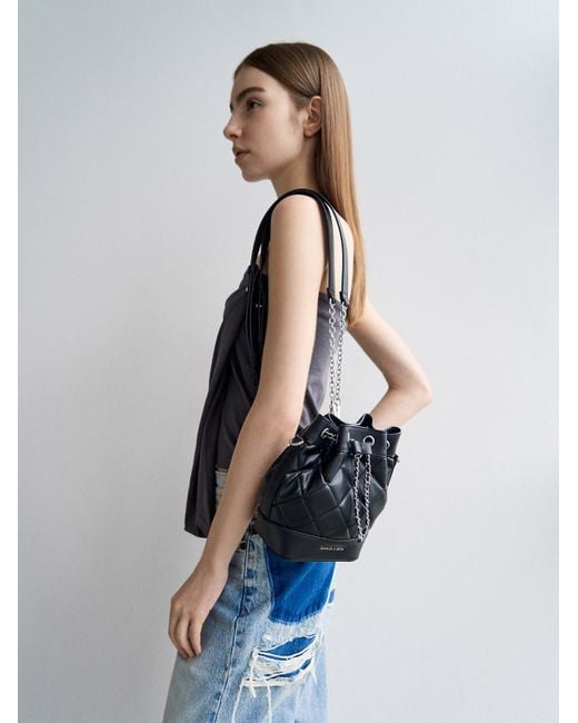 Charles & Keith Julia Quilted Two-way Bucket Bag in Black | Lyst