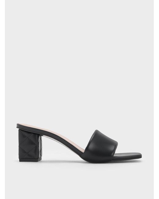 Charles & Keith Black Puffy-strap Quilted-heel Mules