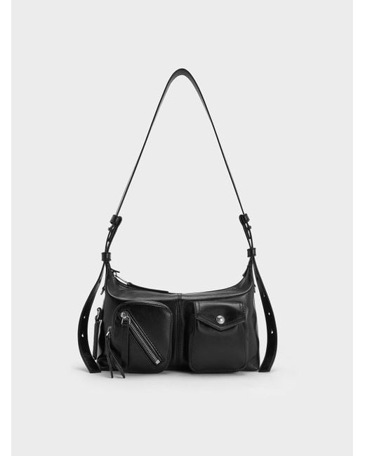 Charles & Keith White Thora Multi-pocket Crossbody Bag