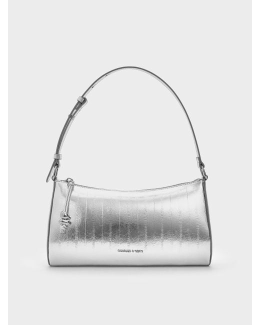 Charles & Keith Gray Augustine Metallic Eel-Effect Sculptural-Detail Shoulder Bag