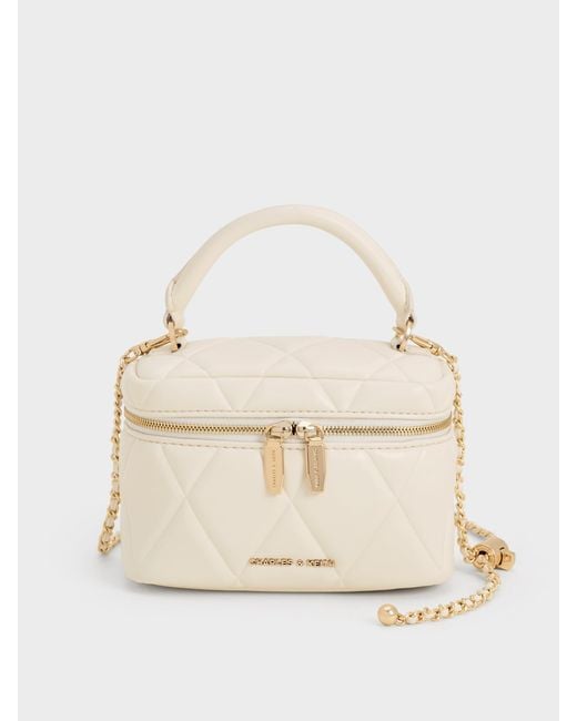 Charles & Keith Natural Arwen Quilted Top Handle Vanity Bag