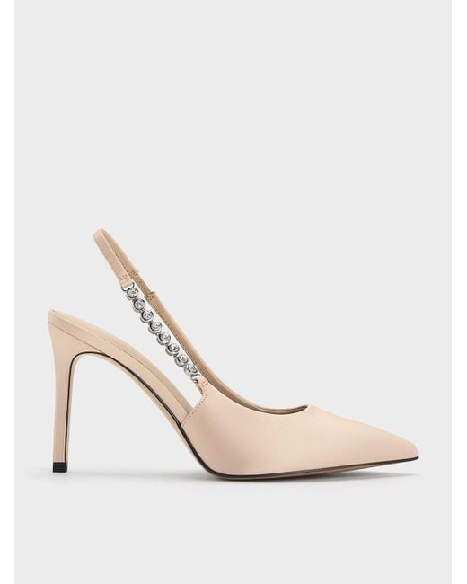 Charles & Keith White Recycled Polyester Gem-strap Slingback Pumps