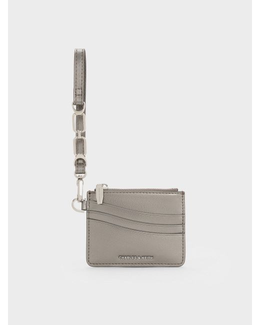Charles & Keith White Agatha Chain-accent Wristlet Card Holder