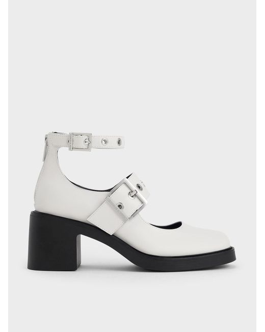 Charles & Keith White Grommet-strap Mary Jane Pumps