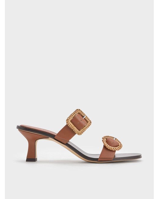 Charles & Keith Brown Woven-buckle Heeled Mules
