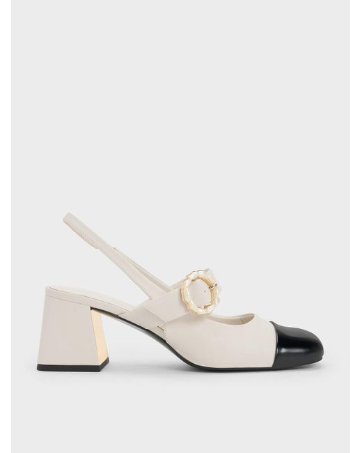 Chalk See-Through Trapeze Heel Slingback Pumps - CHARLES & KEITH IN