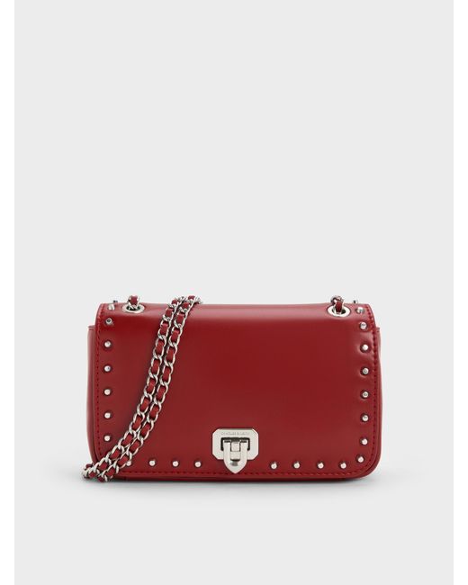 Charles & Keith Red Arwen Studded Shoulder Bag