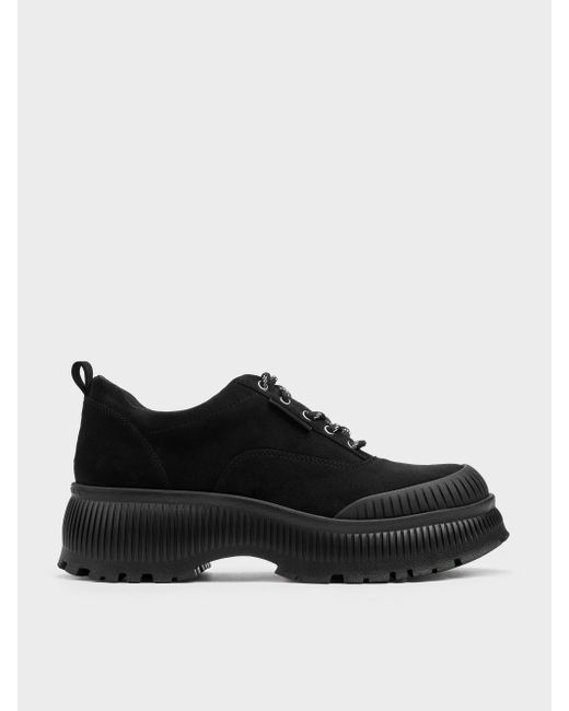 Charles & Keith Black Darra Faux Suede Ridged-Sole Platform Sneakers