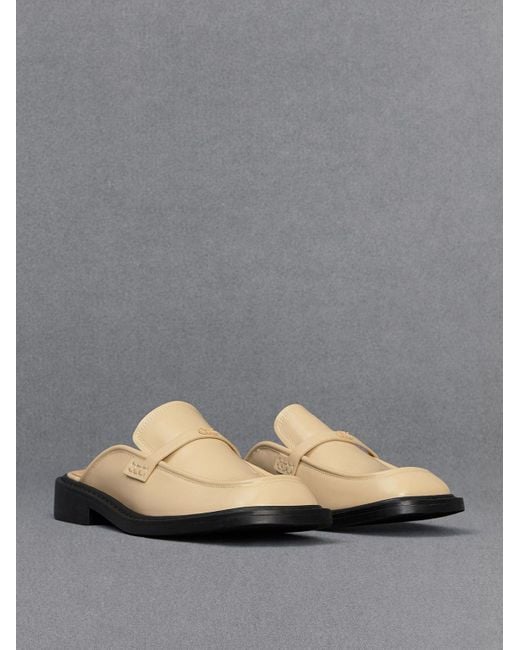 Charles & Keith Gray Tahlia Leather Loafer Mules