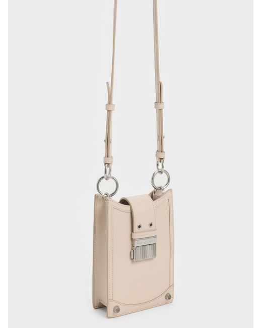 Charles & Keith White Winslet Belted Phone Pouch
