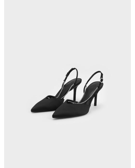 Charles & Keith Black Adel Recycled Polyester Gem-strap Slingback Pumps