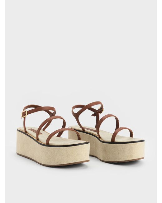 Charles & Keith Natural Strappy Flatform Wedge Sandals
