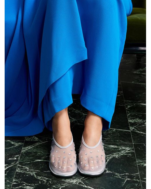 Charles & Keith White Mesh Gem-Embellished Ballet Flats