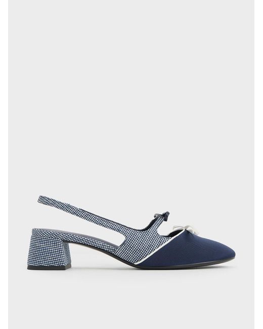Charles & Keith Blue Dorri Textured Double-bow Slingback Pumps