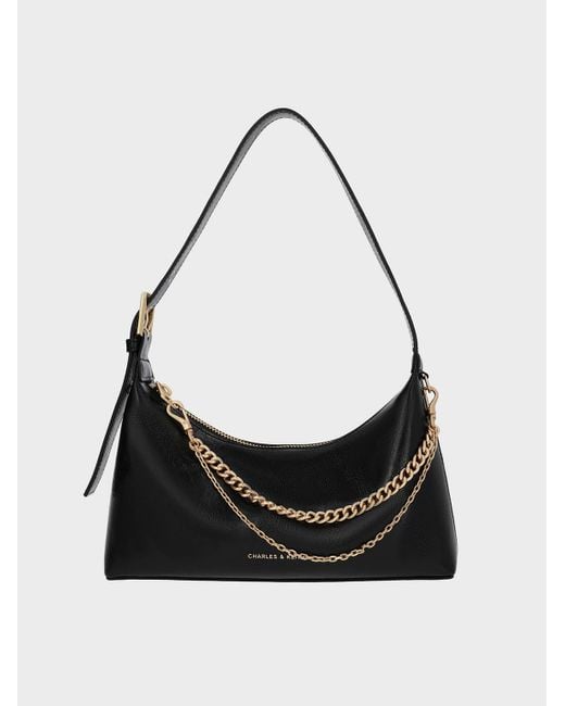 Charles & Keith Black Atwood Chain-Embellished Shoulder Bag