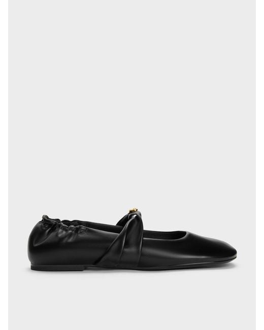 Charles & Keith White Metallic-Accent Twist-Strap Mary Jane Flats