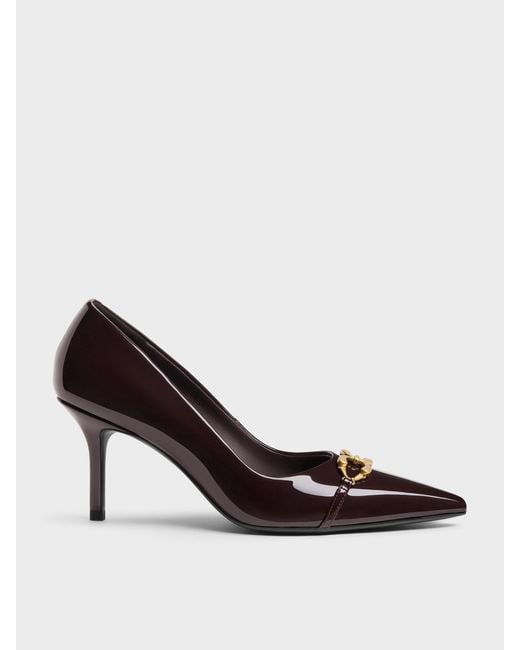 Charles & Keith White Patent Metallic-Buckle Pointed Pumps