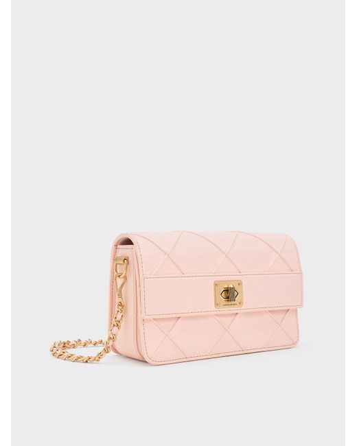 Charles & Keith Pink Eleni Quilted Crossbody Bag