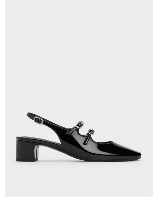 Charles & Keith Black Clementine Double-strap Slingback Mary Jane Pumps