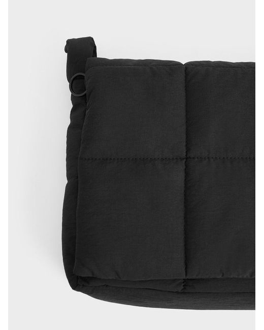 Charles & Keith Black Errya Nylon Quilted Puffy Crossbody Bag