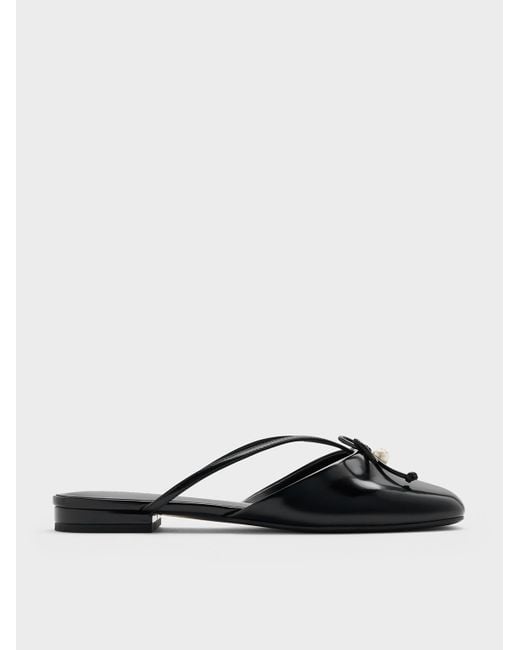 Charles & Keith Multicolor Pearl-accent Bow Flat Mules