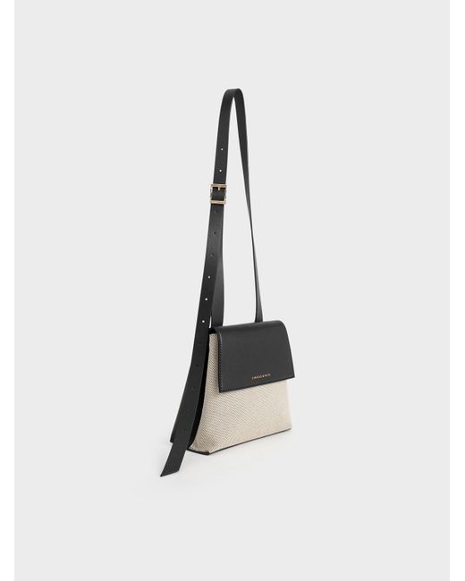 Charles & Keith White Marceline Canvas Trapeze Crossbody Bag