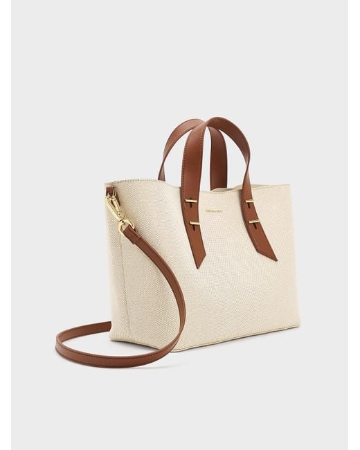 Charles & Keith Natural Canvas Metallic-accent Double Handle Bag