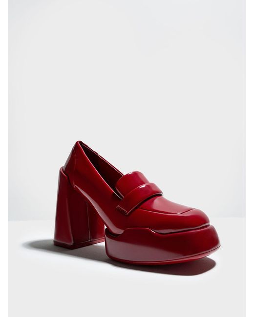 Charles & Keith Red Lula Patent Loafer Pumps