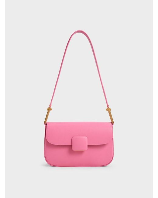 Charles & Keith Denim Koa Square Pushlock Shoulder Bag in Pink Lyst