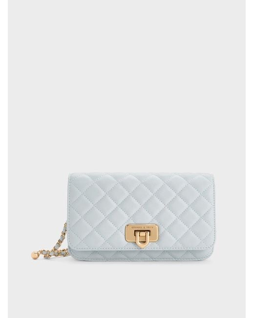 Charles & Keith White Cressida Quilted Push-Lock Clutch