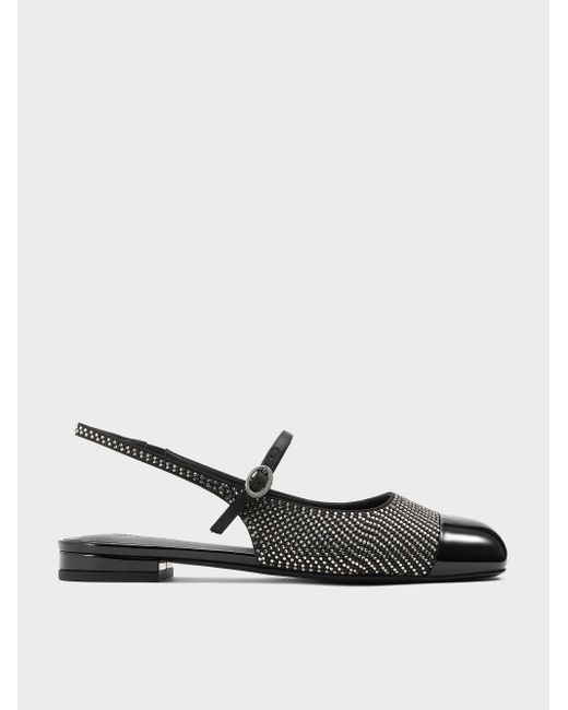 Charles & Keith White Pearl & Crystal-Embellished Cap-Toe Slingback Mary Jane Flats