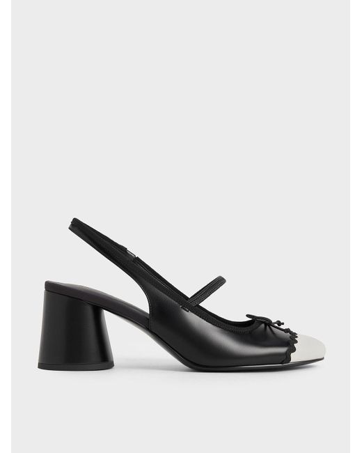 Charles Keith Two tone Bow Slingback Pumps in Black Lyst