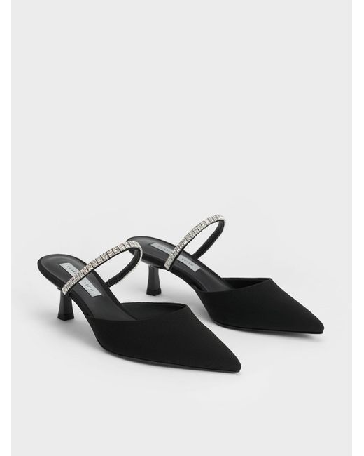 Charles & Keith Gray Ambrosia Textured Gem-embellished Pointed-toe Mules