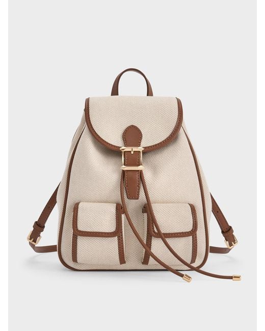 Charles & Keith Natural Bryna Canvas Backpack