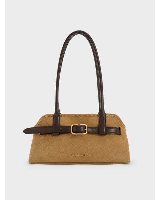 Charles & Keith White Victoria Belted Elongated Shoulder Bag